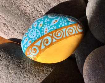 tiny tropical sunshine / tiny painted rocks/painted stones/desk art/small paintings/altar items/boho art/hippie art/cape cod/sea stones/rock