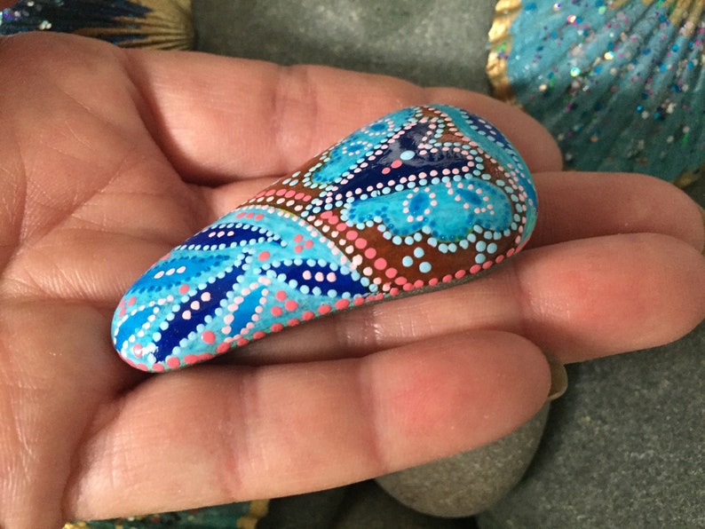 love from a tiny universe / painted stones/painted rocks/boho art/hippie art/desk art/altar art/cape cod/painted sea stones/talismans,totems image 3