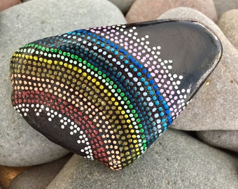 Rainbow Dot Painted Sea Stone - Boho Altar Decor