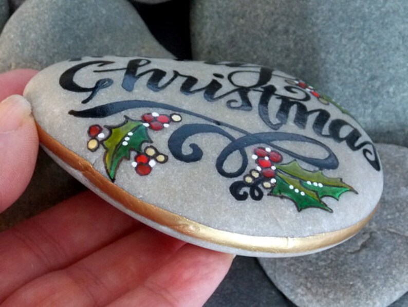 Merry Christmas / painted rocks / holiday decor / painted Etsy