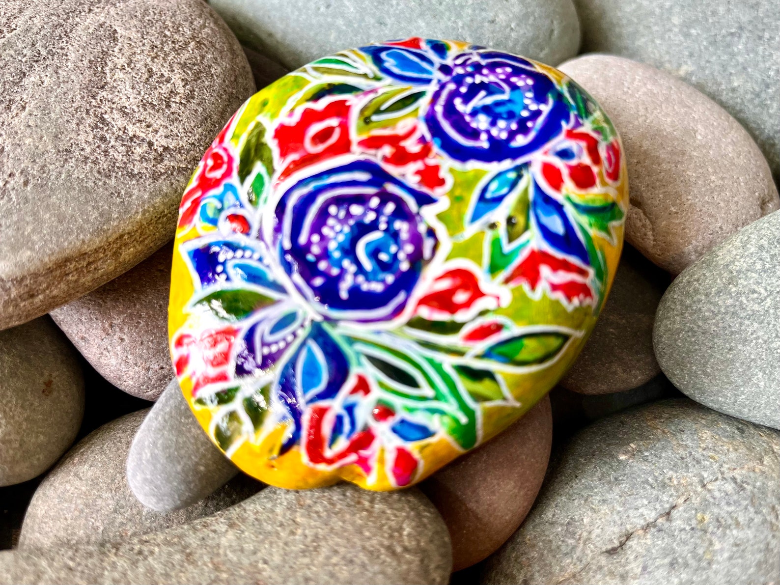 Boho Blooms/painted Rocks/painted Stones/sea Stone Art/cape Cod Artists ...