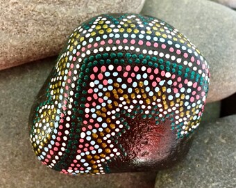 winding path / painted stones/painted rocks/dot rocks/boho art/boho decor/hippie art/altar items/terrarium items/painted sea stones/rock art