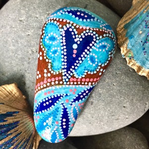 love from a tiny universe / painted stones/painted rocks/boho art/hippie art/desk art/altar art/cape cod/painted sea stones/talismans,totems image 1