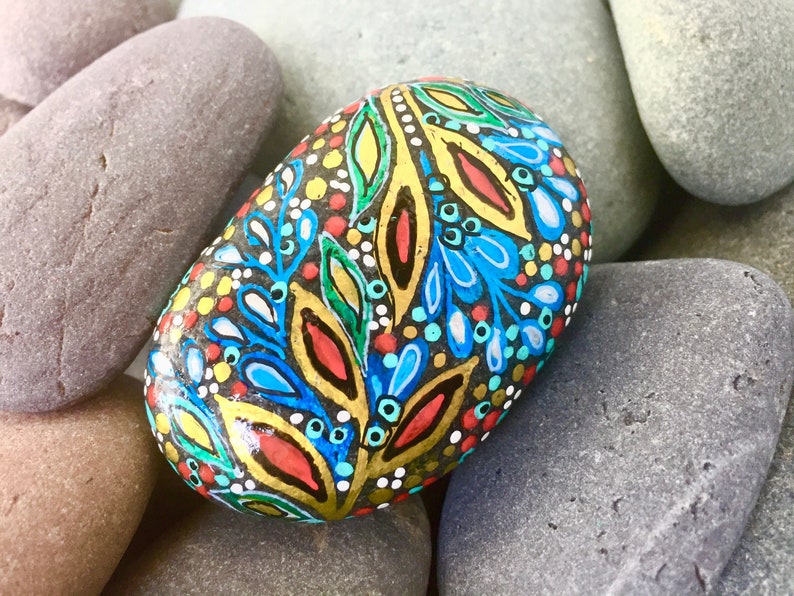 ice blue forest /painted rocks/painted stones/boho art/hippie art/desk art/altar art/cape cod art/terrarium items/rock art/art stones/rocks image 3