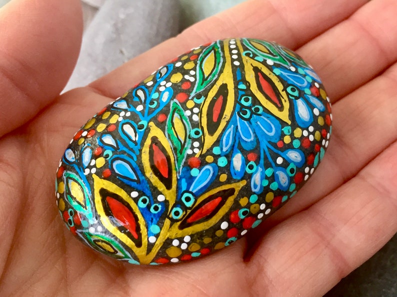 ice blue forest /painted rocks/painted stones/boho art/hippie art/desk art/altar art/cape cod art/terrarium items/rock art/art stones/rocks image 2