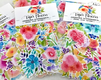 24 hand-cut watercolor floral stickers / paper flower stickers / peel and stick flowers /watercolor flowers stickers/ stationery accessories