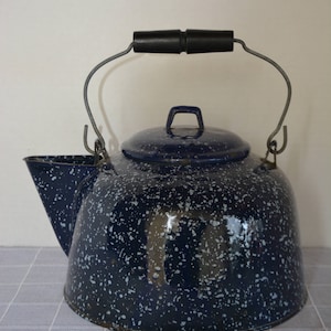 Vintage Blue Spatter Enamel Kettle
