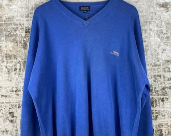 GANT blauwe herentrui vintage katoenen gebreide trui Y2K V-hals trui klassieke gebreide kleding met lange mouwen