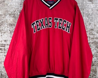 Oversized pullover heren vintage Champs Texas Tech rode V-hals – retro XL NCAA Streetwear