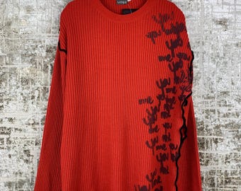 Suéter de punto acanalado rojo estilo Y2K para hombre, estilo retro grunge, jersey de manga larga oversize, ropa urbana.