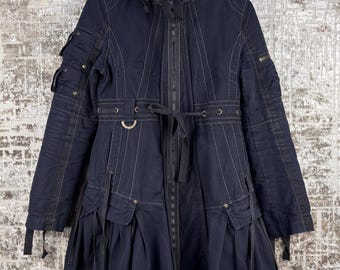 Vintage Marithé François Girbaud Women's Black Military-Style Long Belted Coat, Size M