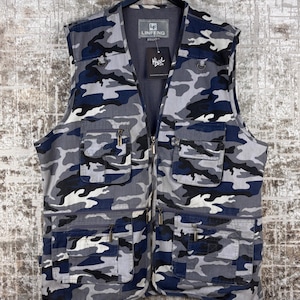 Men's Vintage Linfeng Camouflage Utility Tactical Multi-Pocket Sleeveless Cargo Vest – Blue Grey XXXL
