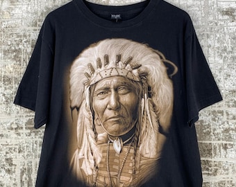 Herren Rockvolution Tribal Native Print schwarze Baumwolle T-Shirt - Vintage Biker Streetwear Tee XL