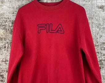 Vintage Fila-sweater rood geborduurd logo trui ronde hals sportkleding heren retro atletische trui