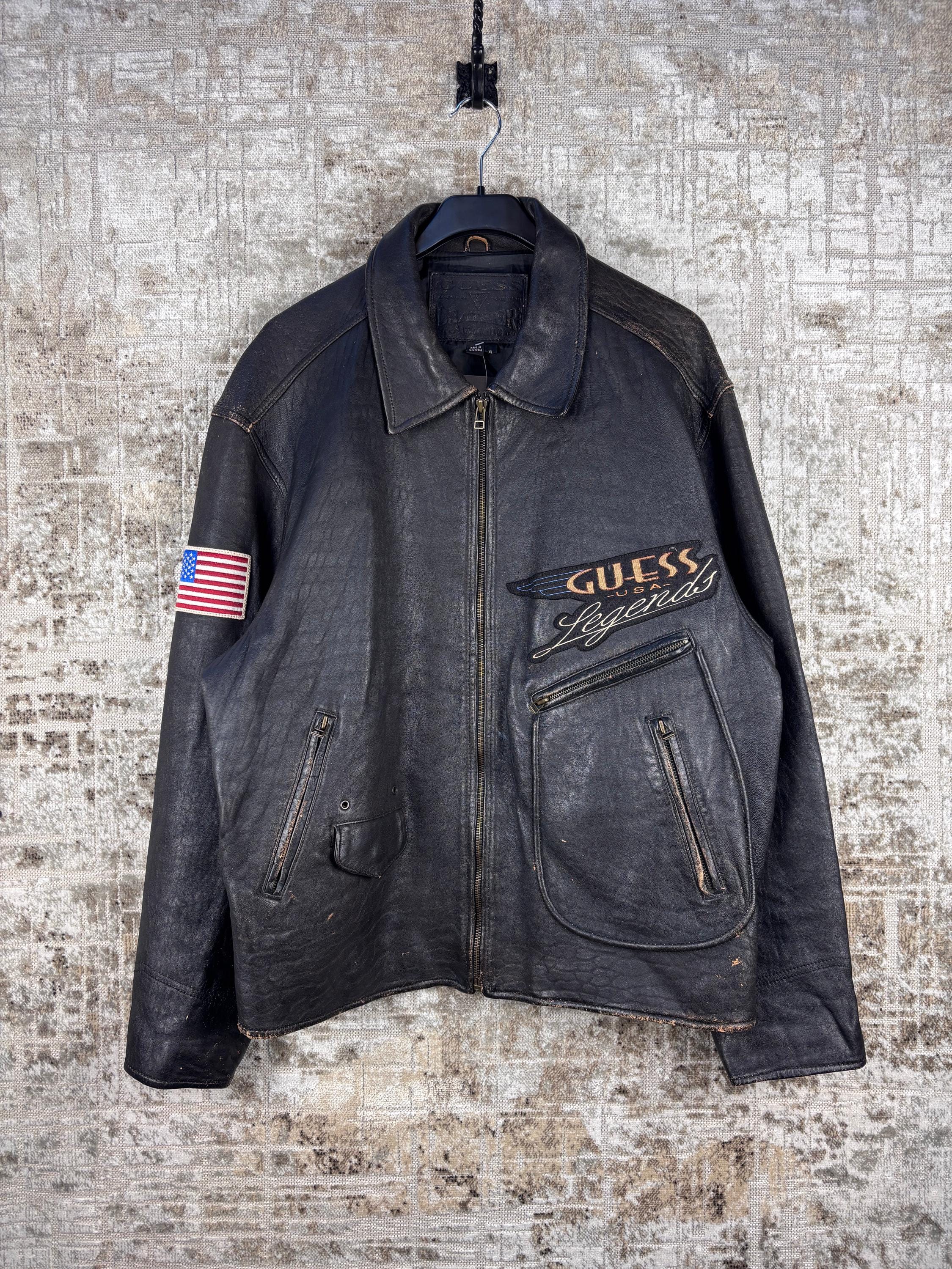 Vintage Guess Leather Jacket - Etsy