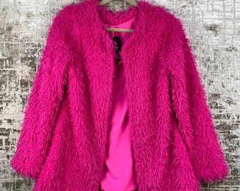 Damen Rosa Kunstpelz Flauschige Jacke - Weicher Y2K Glam Mantel, Gemütliche Festival & Party Oberbekleidung
