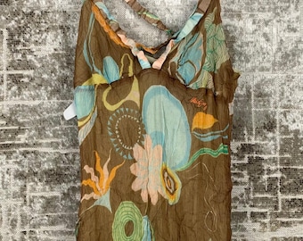 Frauen Y2K Miss Sixty Flowy Strap Kleid Braun Blumen Slip Kleid Retro Boho Fee Grunge Mini Kleid