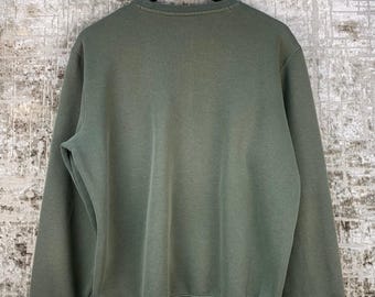 Men's Vintage Champion Khaki Green Crewneck Sweatshirt – Classic Fit Cotton Logo Pullover, Size M