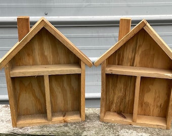 Vintage wooden house shaped trinket shelf decor handmade