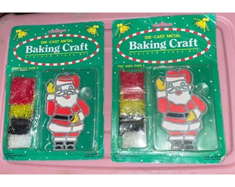 Vintage Baking Craft Stained Glass Kit  Santa Christmas Die-Cast Metal Lot Of 2