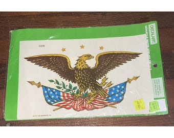 Vintage Meyercord Decal 0318 American Eagle US Flag Gold USA Sealed 1981
