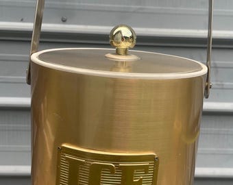 Vintage George Briard gold tone ice bucket with handle and lid