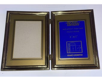 Frames Unlimited Solid Brass Double  Photo Frame 5X7 Lacquer Coated Vintage