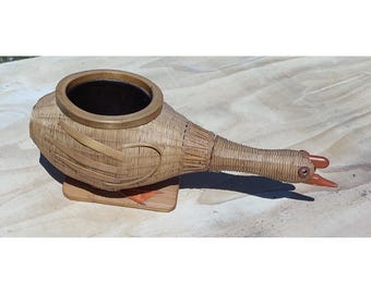 Vintage Wicker Shanghai Handicrafts Duck Planter Basket