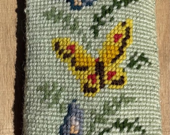 Vintage butterfly needlepoint eyeglass case