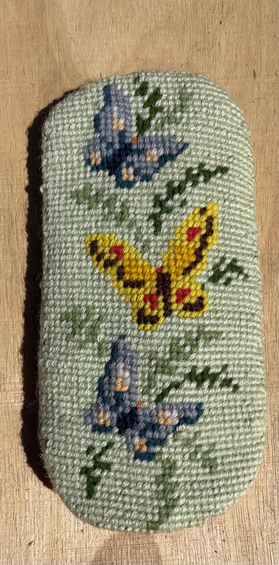 Vintage butterfly needlepoint eyeglass case