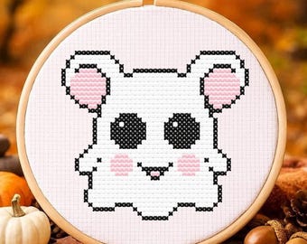 Simpatico fantasmino con grandi orecchie - Schema per punto croce in PDF - Download immediato - Kawaii - Regalo di Halloween - Adatto ai principianti - Facile - Autunno - Fai da te - Decorazione moderna