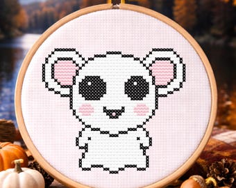 Dolce topolino fantasma con grandi orecchie - Schema per punto croce in PDF - Download immediato - Carino Kawaii - Regalo di Halloween/Autunno - Facile per principianti - Decorazione moderna fai da te