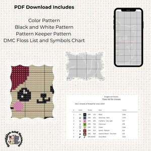 Schema per punto croce con scoiattolo patchwork, accogliente trapunta autunnale, arte animale, download PDF immediato, facile, adatto ai principianti, fai da te, stile cottagecore, regalo a tema natura. immagine 7