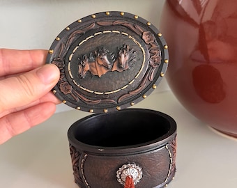 Vintage Western Trinket Box Horse Motif