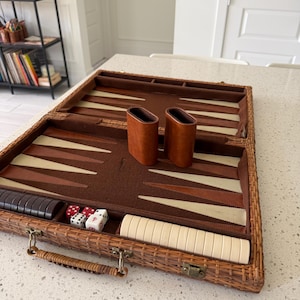 Vintage Woven Wicker Backgammon Set Travel Game Case