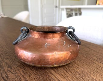 Antique Hand-Hammered Copper Pot Rustic Copper Vessel