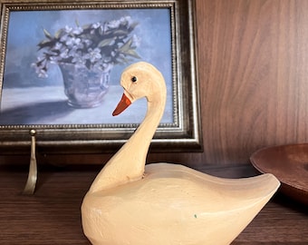 Vintage Hand-Carved Wooden Swan Figurine Folk Art Swan Sculpture