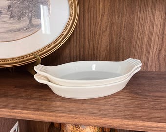 Vintage White Ceramic Au Gratin Dishes Set of 2