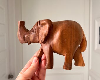 Vintage Hand-Carved Wooden Elephant Figurine