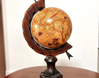 Vintage Lluis Duran Huix Hand-Carved World Globe