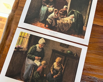 Vintage Bernhard Pothast Prints The Doll’s Cradle and The New Brother Dutch Art Set of 2