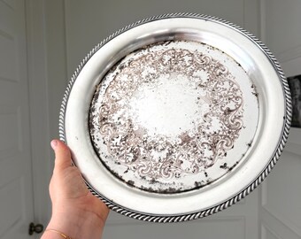 Vintage Silver Plated Tray, Antique Style Round Tray