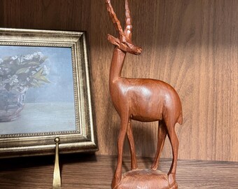 Vintage Hand-Carved Wooden Antelope Figurine