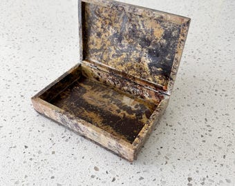 Vintage Marble Granite Trinket Box with Brass Inlay – Polished Stone Jewelry Keepsake Storage