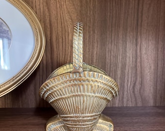 Vintage Solid Brass Shell Basket Planter Collectible