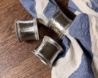 Vintage Hammered Silver-Tone Napkin Rings Set of 4
