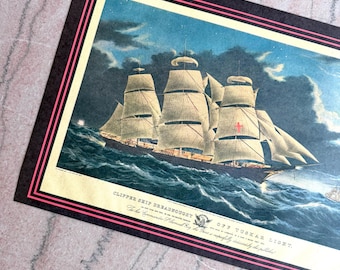 Vintage Esquire Magazine Double-Sided Nautical Print Clipper Ship Dreadnought & USS Kearsarge vs. CSS Alabama