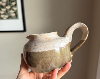 Vintage Handcrafted Ceramic Creamer Two-Tone Stoneware Pitcher Rustic Bud Vase