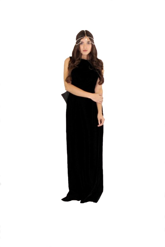 Velvet Chiffon Bow Maxi Evening Gown 8
