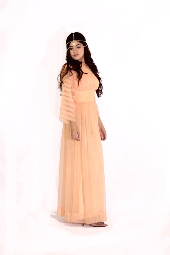 Peach Chiffon Bohemian Maxi Dress XS S - image 2